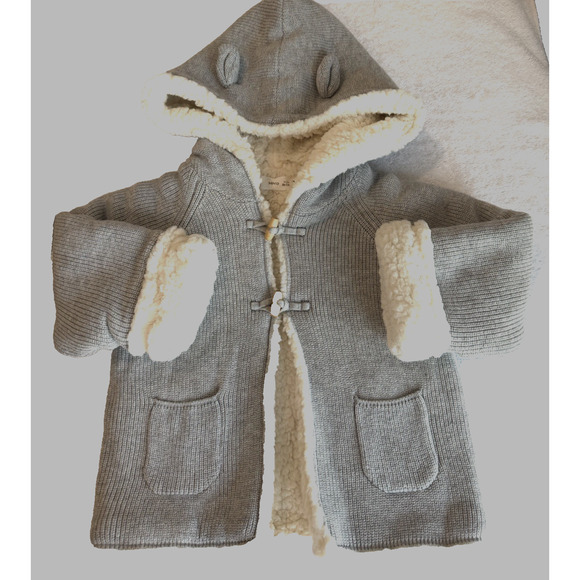 Mango Unisex Baby Padded Fleece Gray toggle button Cardigan hoodie Sz-12-18 M - Picture 2 of 8